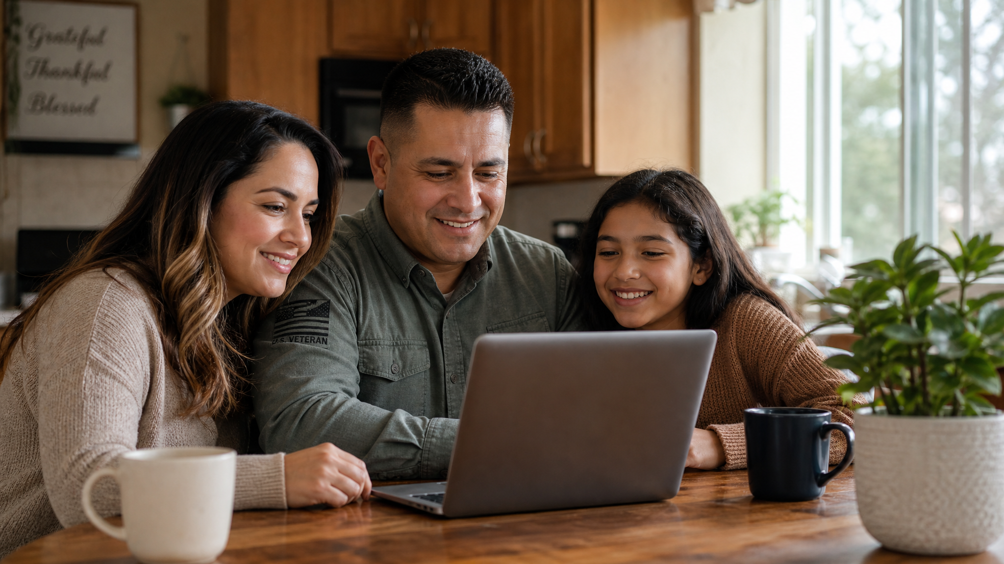 A veteran and their family together at home, reflecting financial peace of mind