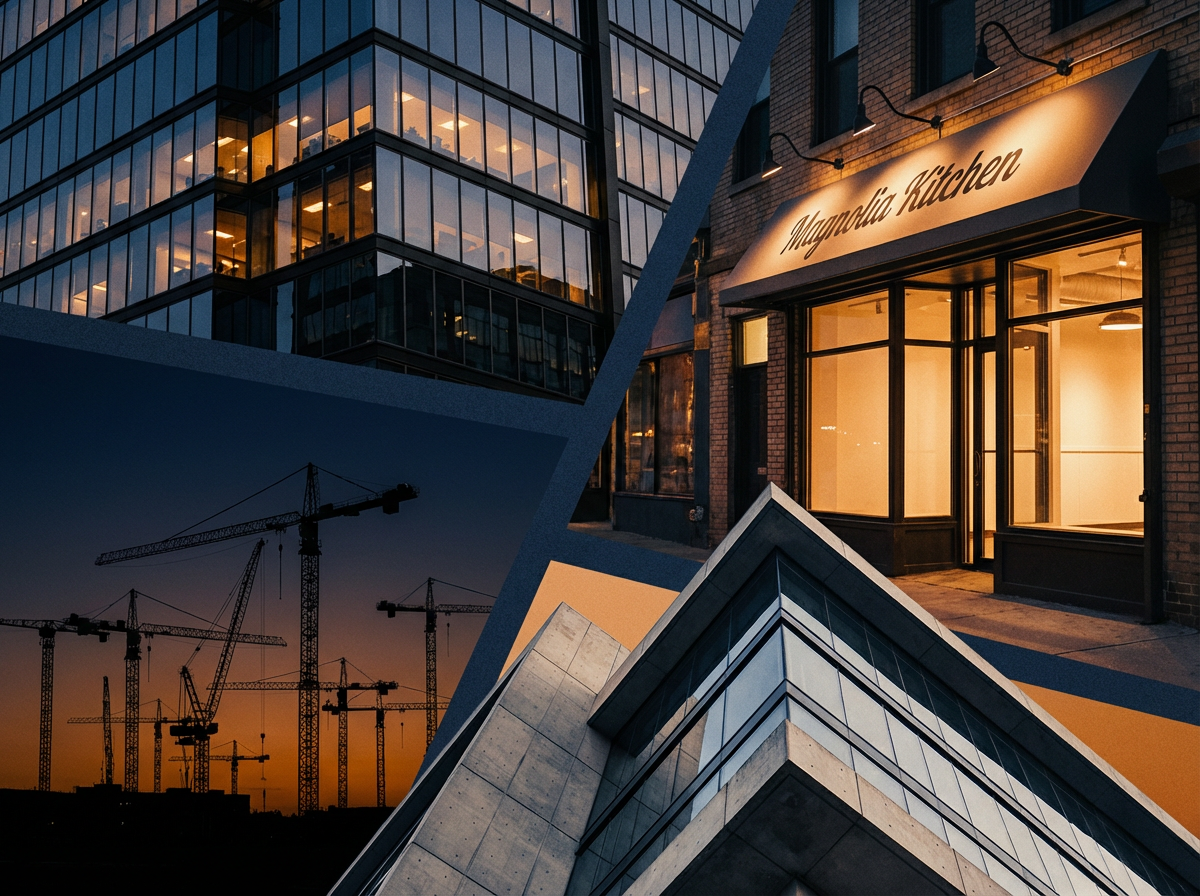 Commercial buildings, construction sites, and storefronts representing the industries we serve