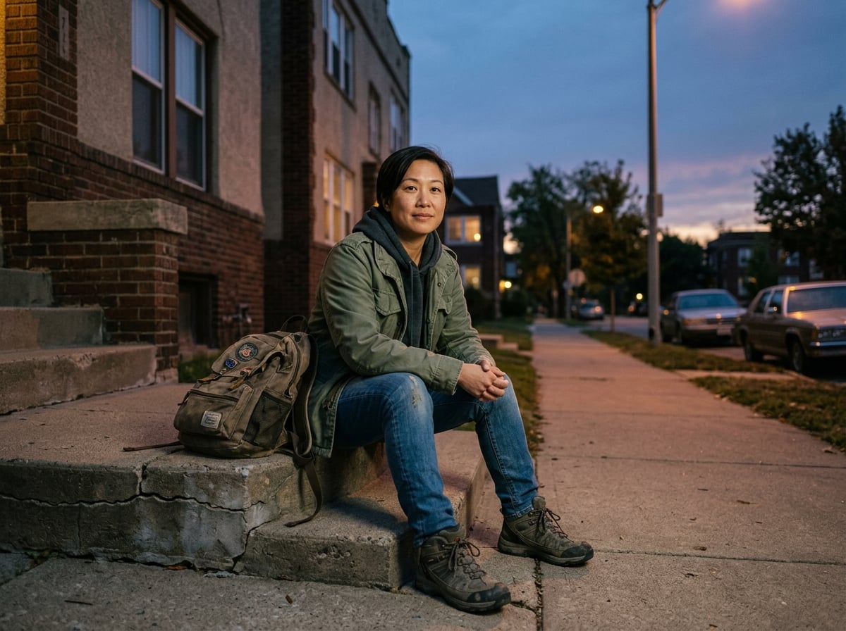 Woman veteran facing housing instability at dusk