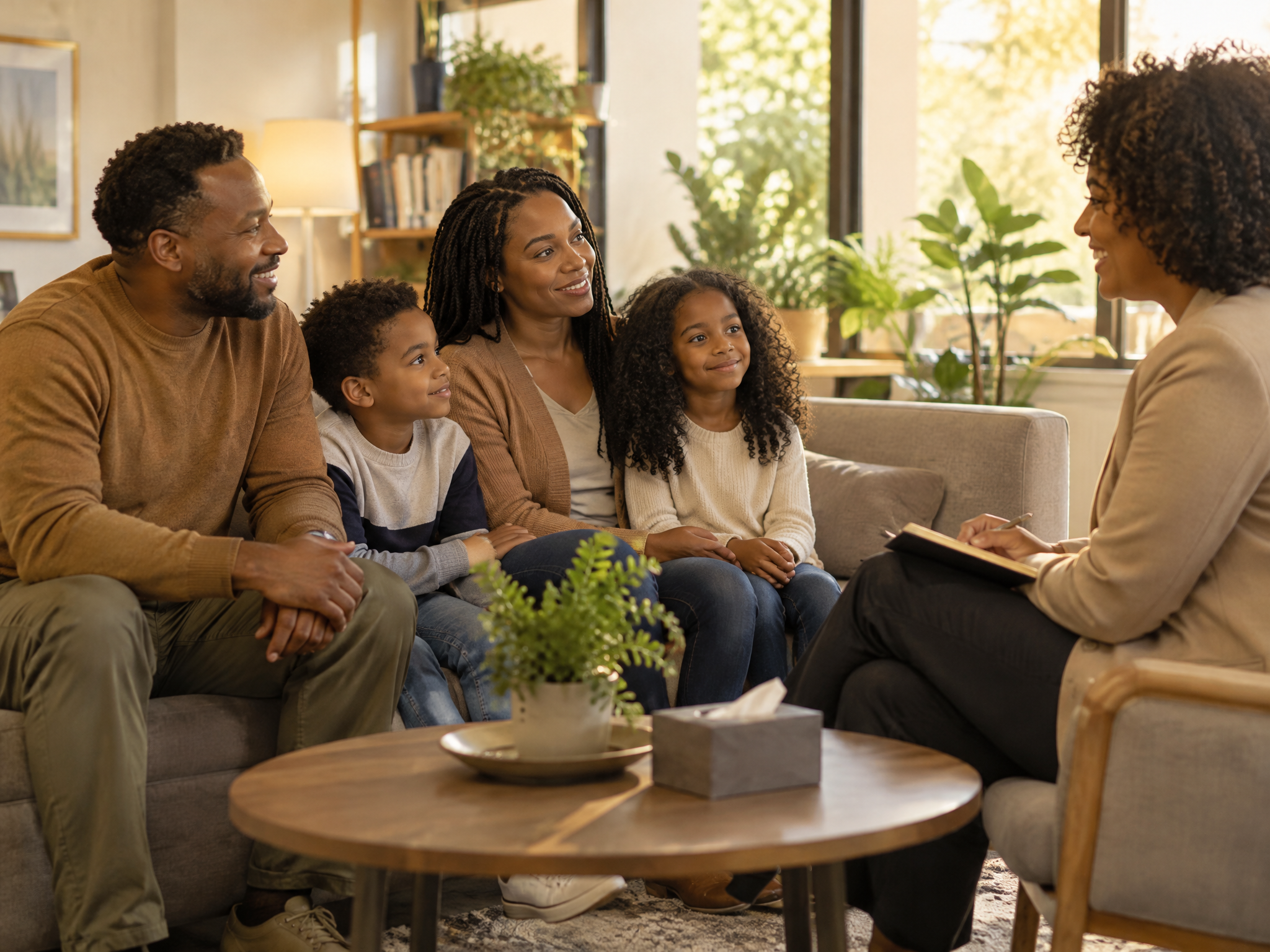 African American family in a supportive counseling session
