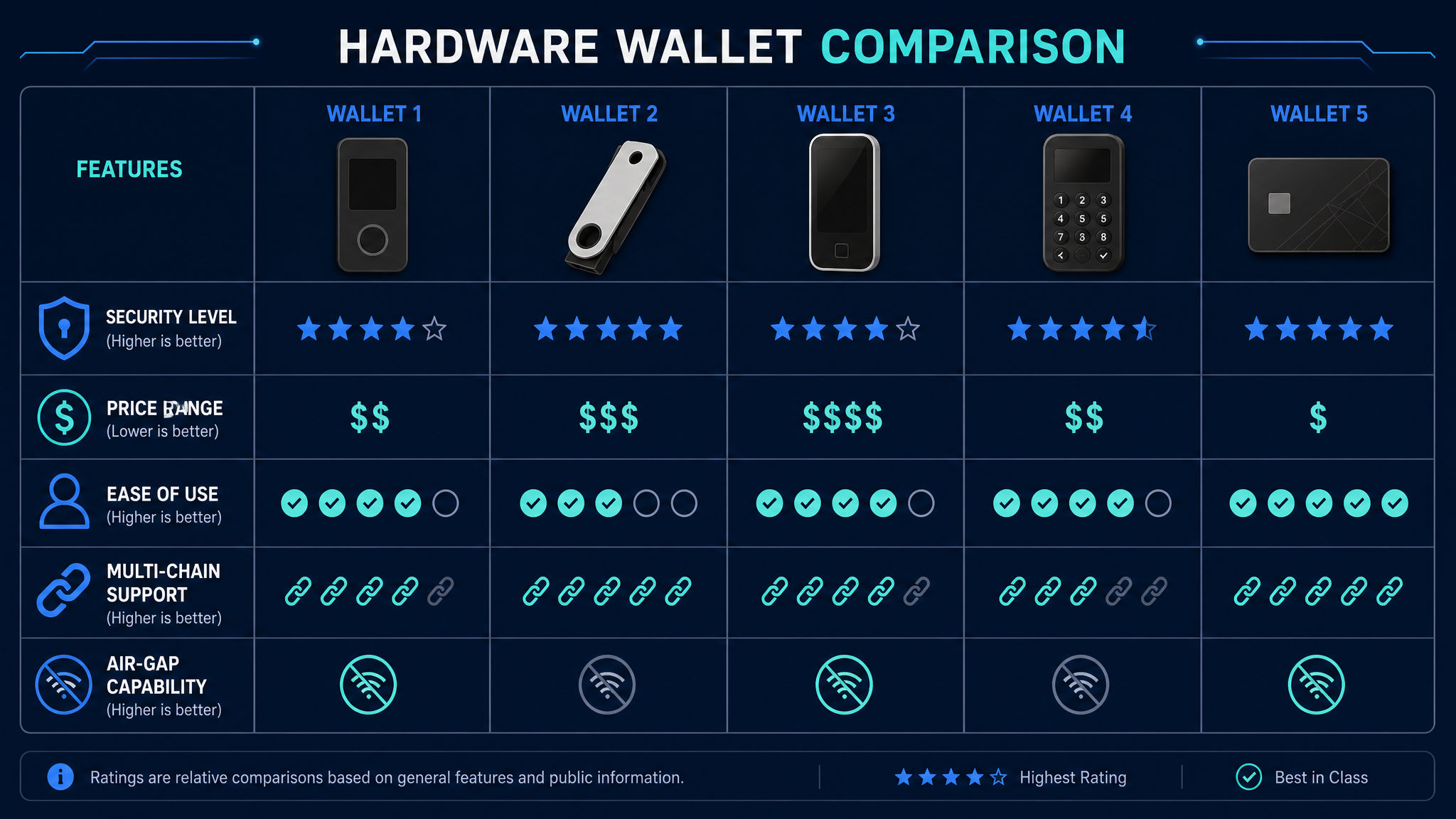 Best crypto hardware wallets 2026 comparison chart — security, price, ease of use