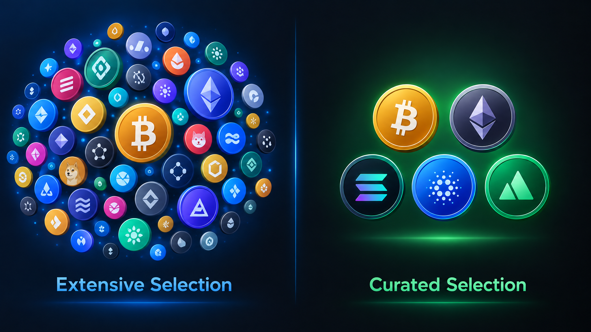 Coinbase extensive crypto asset selection vs Robinhood curated crypto list 2026