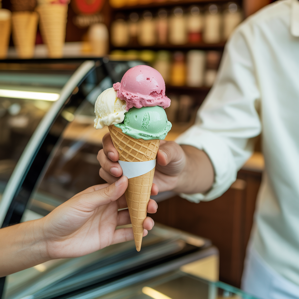 Ice cream being served at the counter