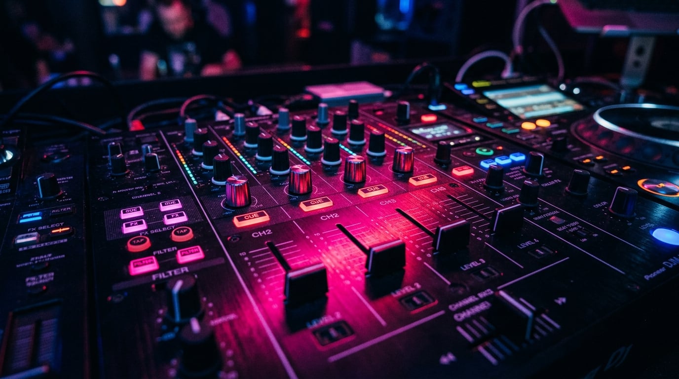 DJ mengpaneel met gloeiende knoppen