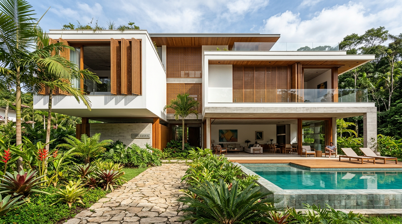 Arquitetura residencial moderna com elementos regionais