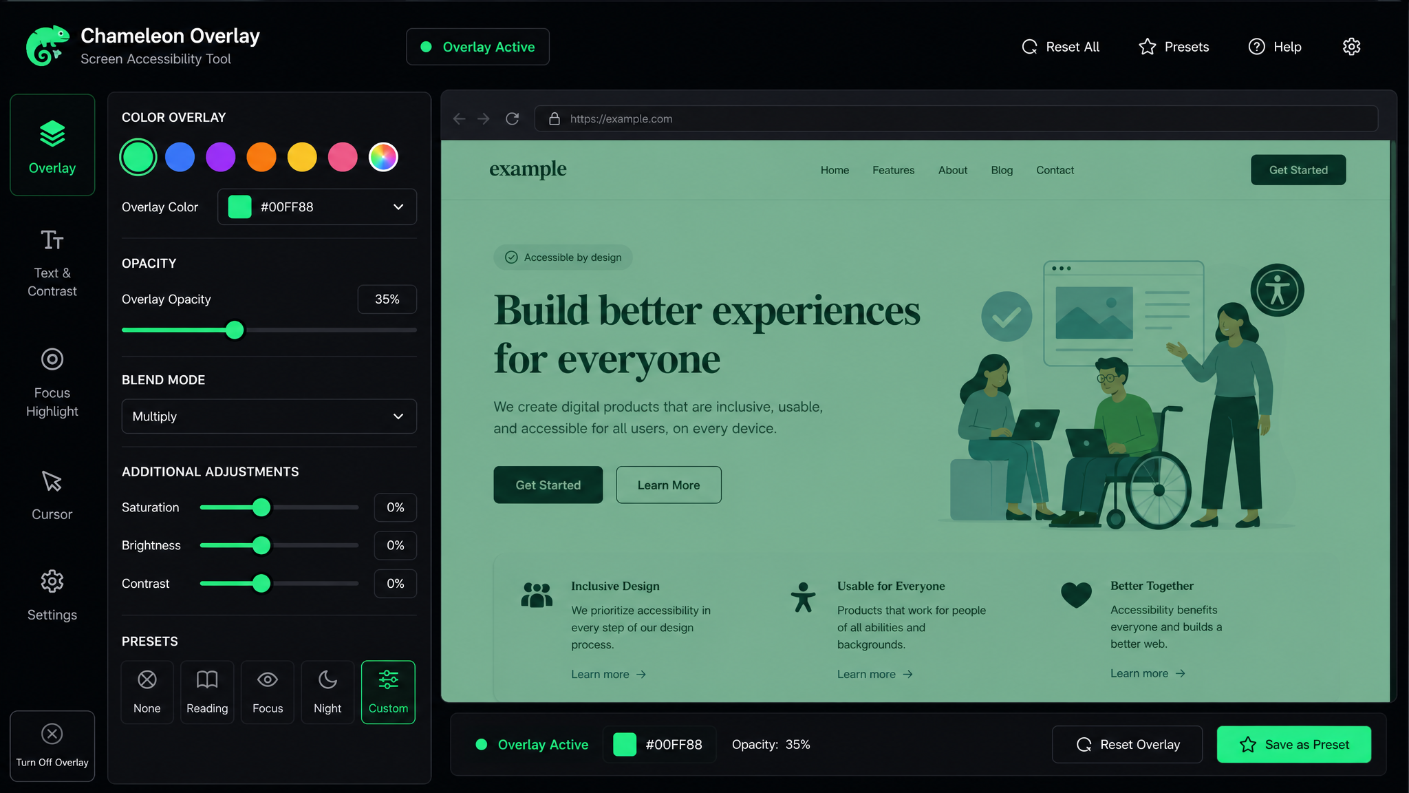 Chameleon Overlay WordPress plugin interface