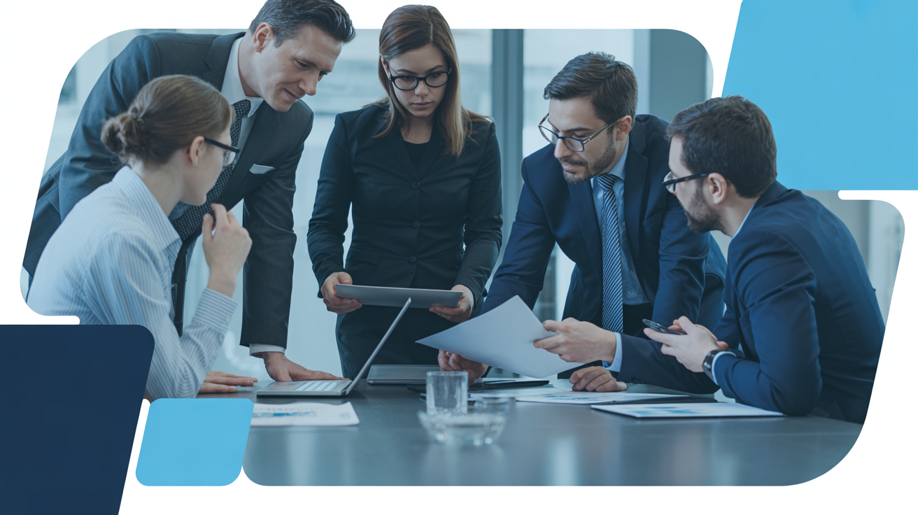 Professional business consulting team collaborating on strategic planning