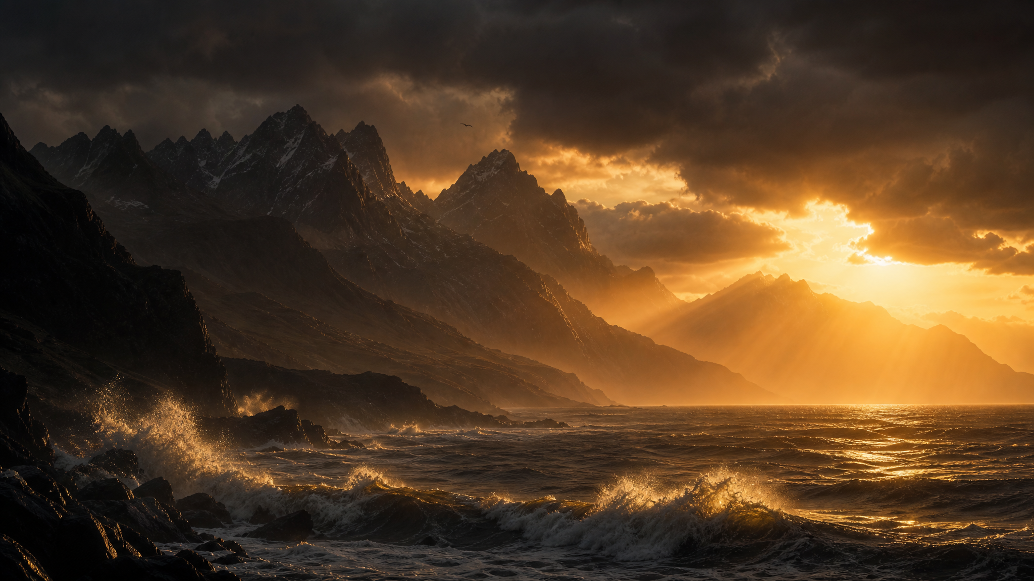 Mountain coastline at golden hour
