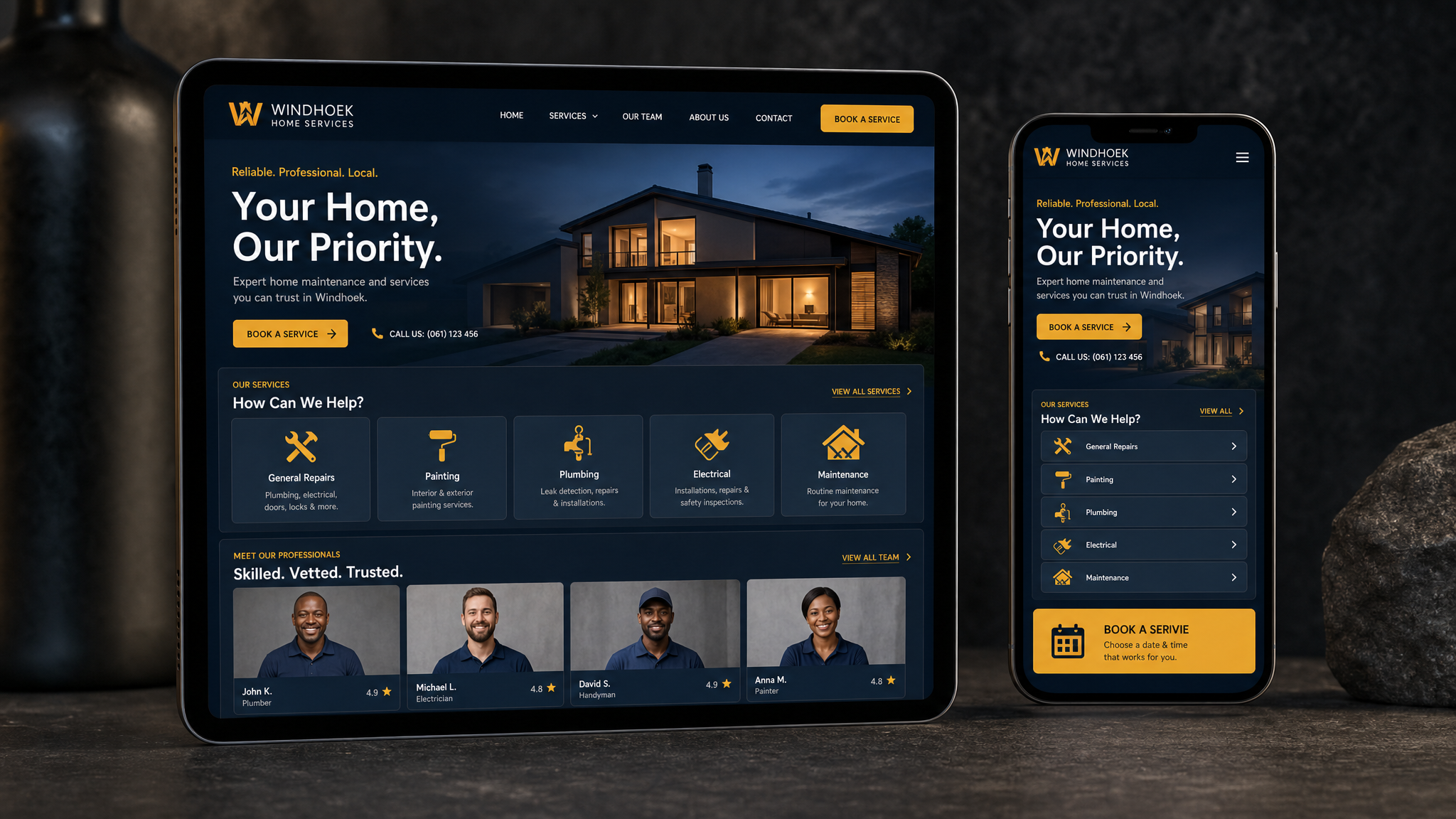 Windhoek Home Services website mockup