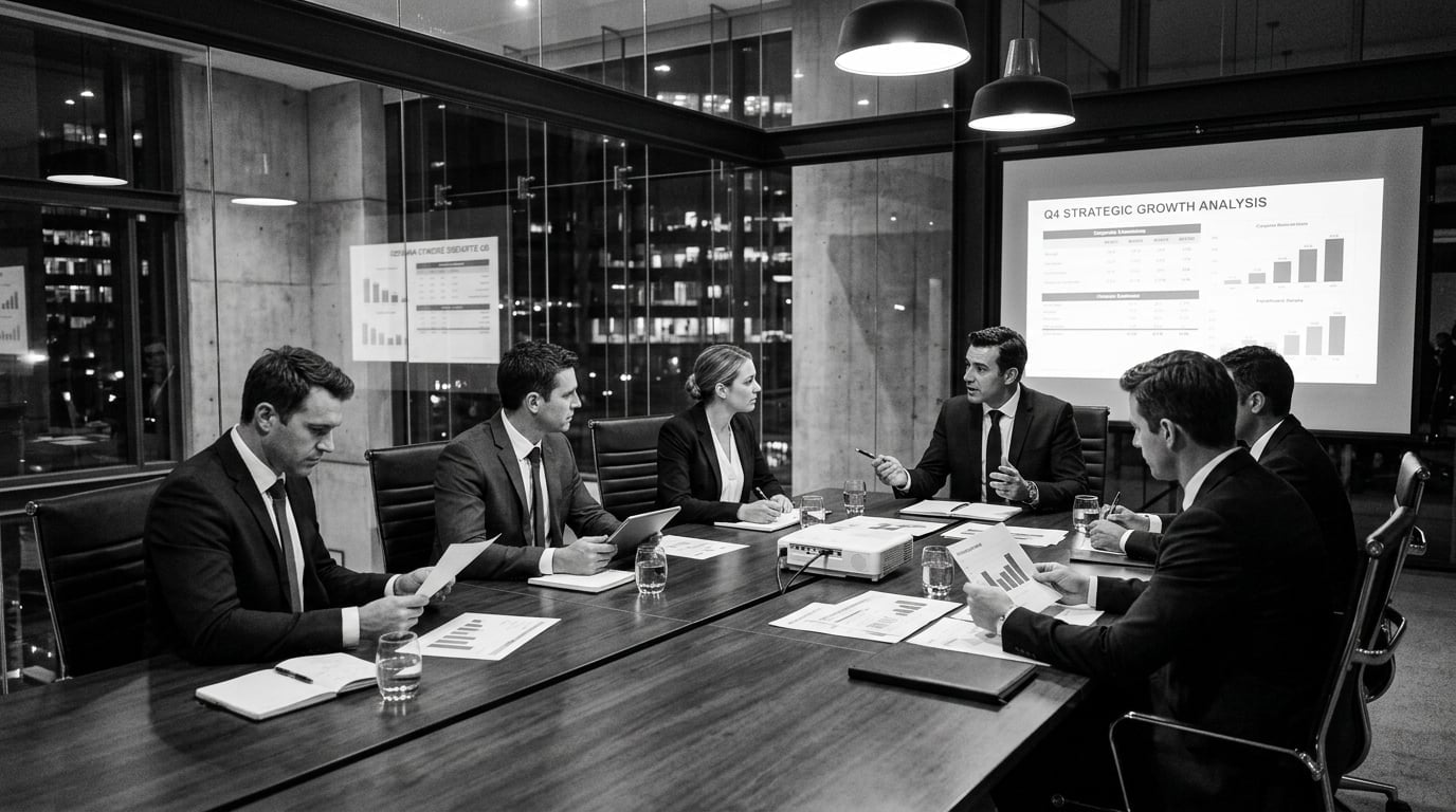 Reunión de negocios profesional en blanco y negro