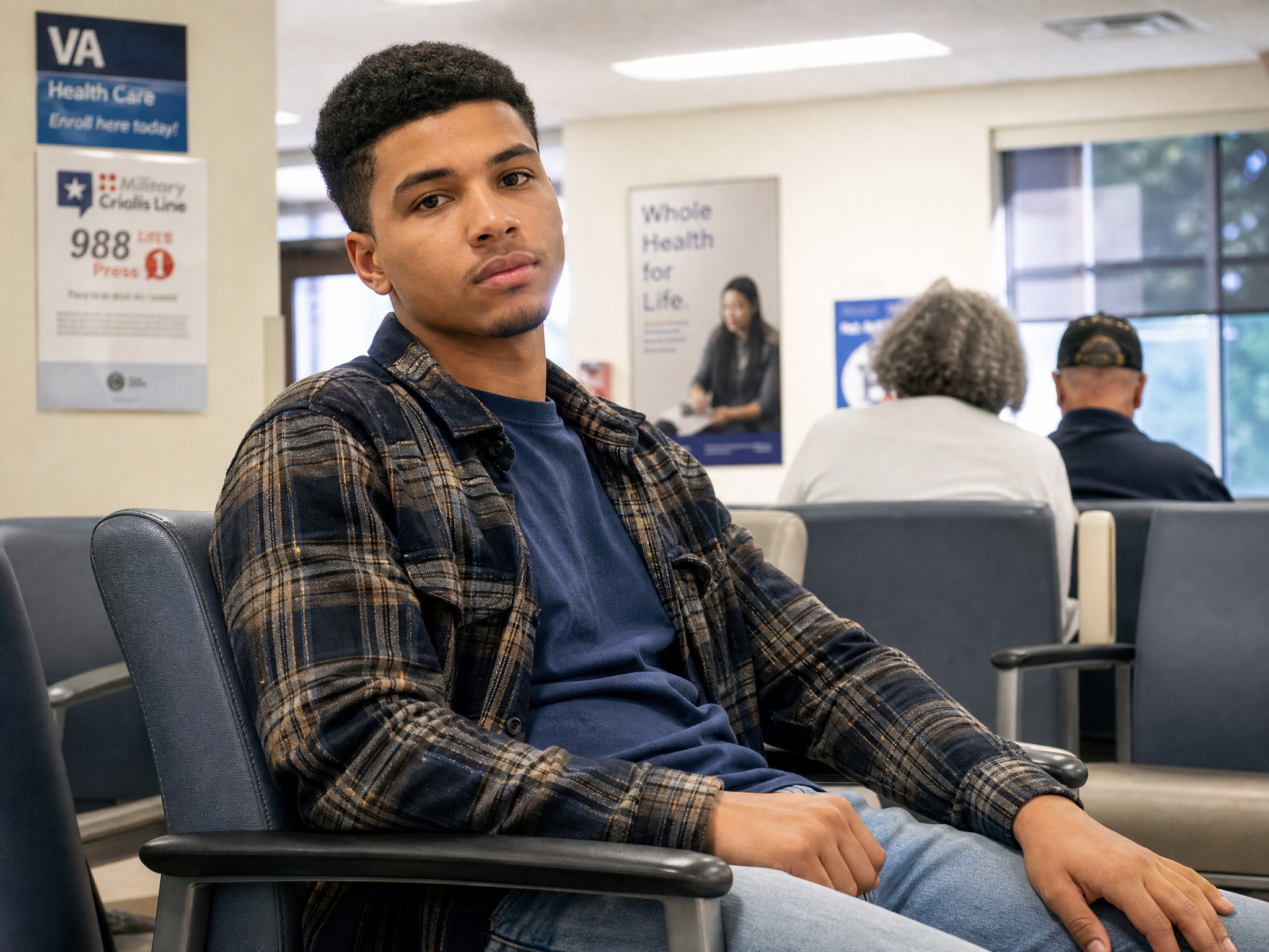 A young veteran waiting for his VA clinic appointment