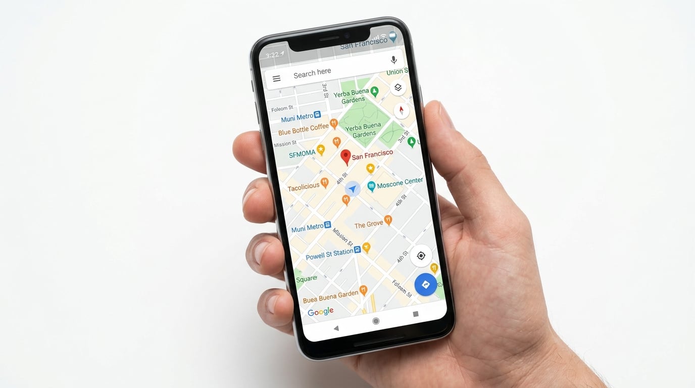 Google Maps zeigt lokale Unternehmen mit farbigen Pins