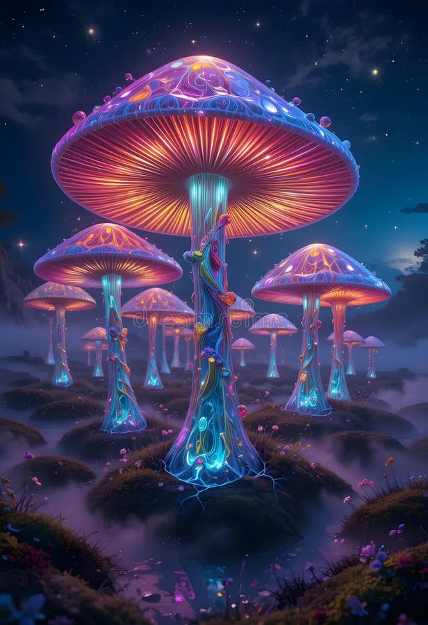 Fantas\u00eda generada por IA con setas luminosas