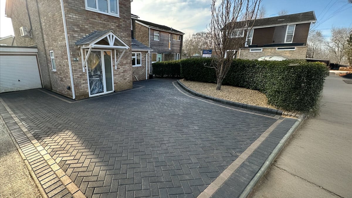 Herringbone block paving driveway