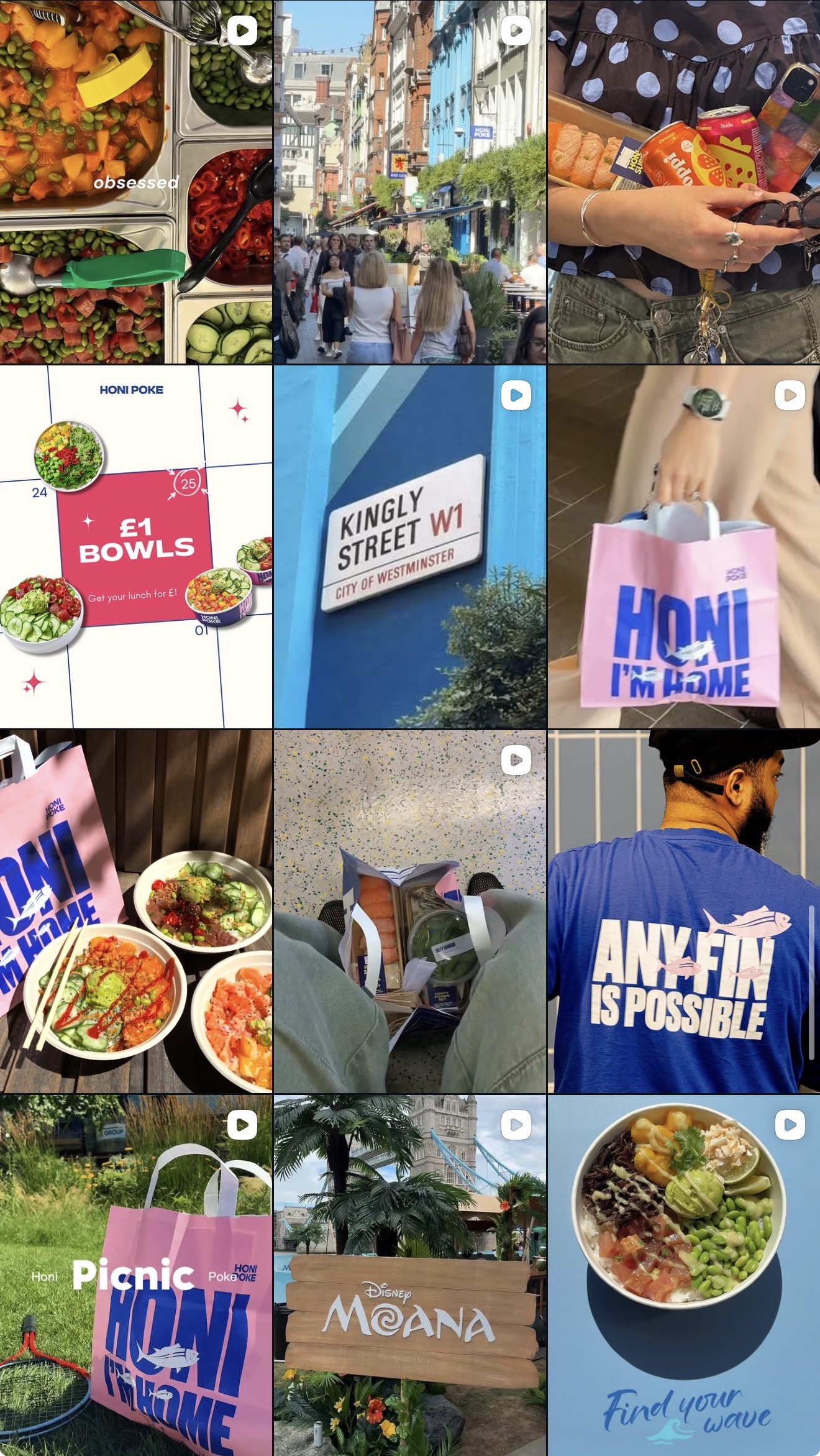 @honipoke grid: Kingly Street, Honi I'm Home bags, picnic and Moana posts