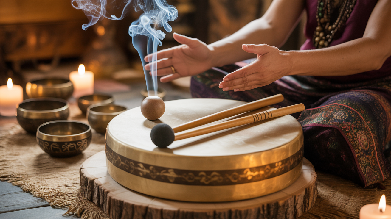 Soin énergétique chamanique - Tambour, fumée de sauge, bols tibétains