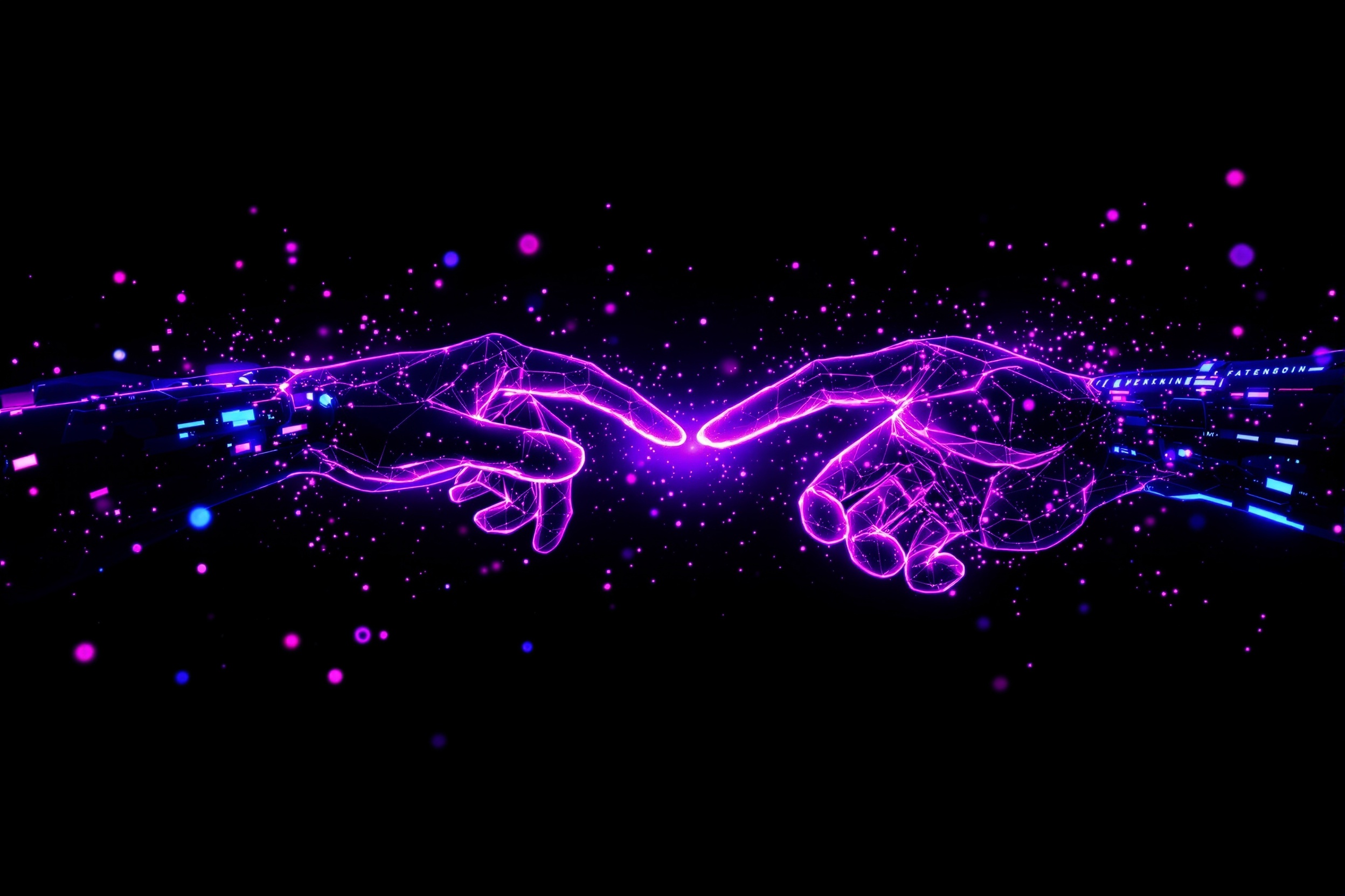 Digital partnership handshake with flowing energy