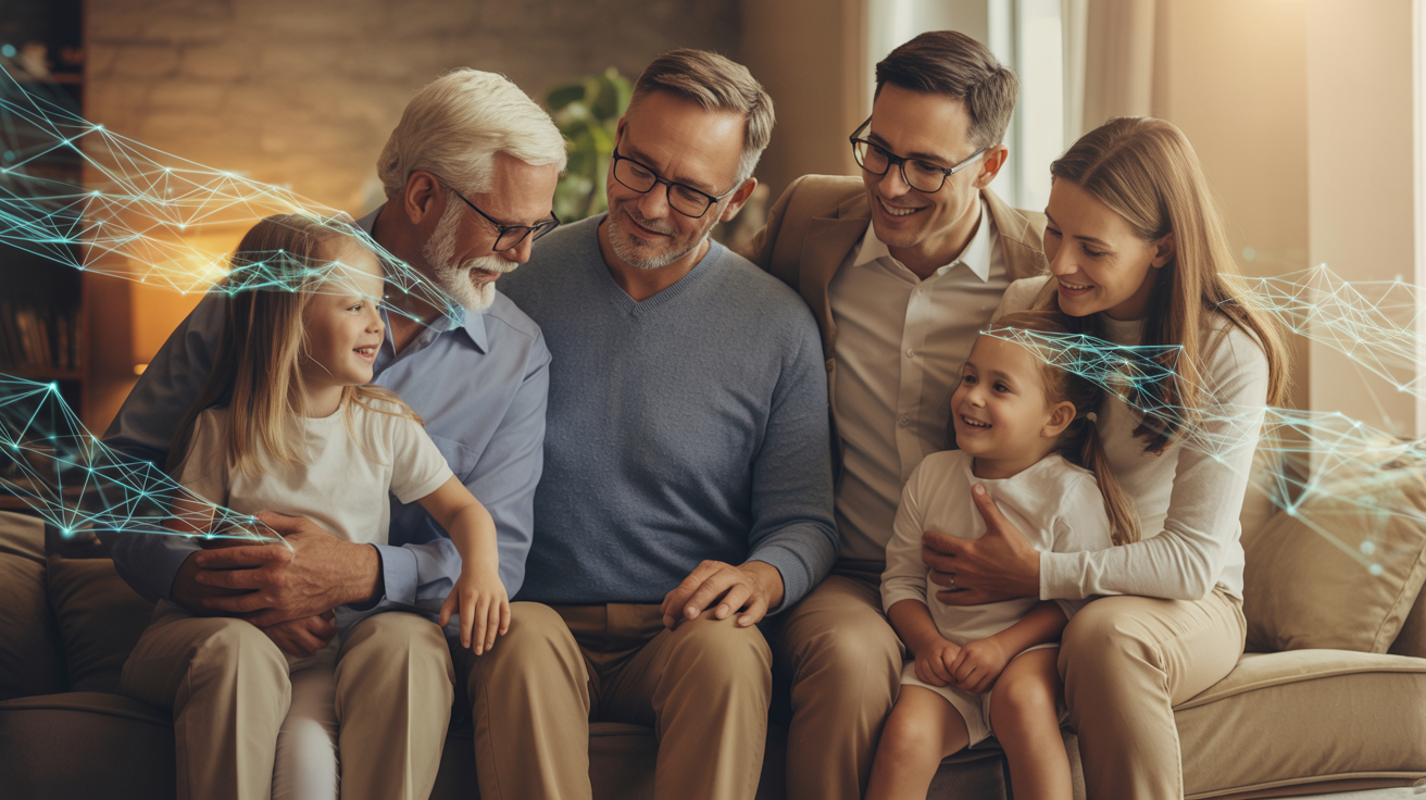 Multi-generational family securing their legacy with blockchain-powered asset vaulting and seamless wealth transfer