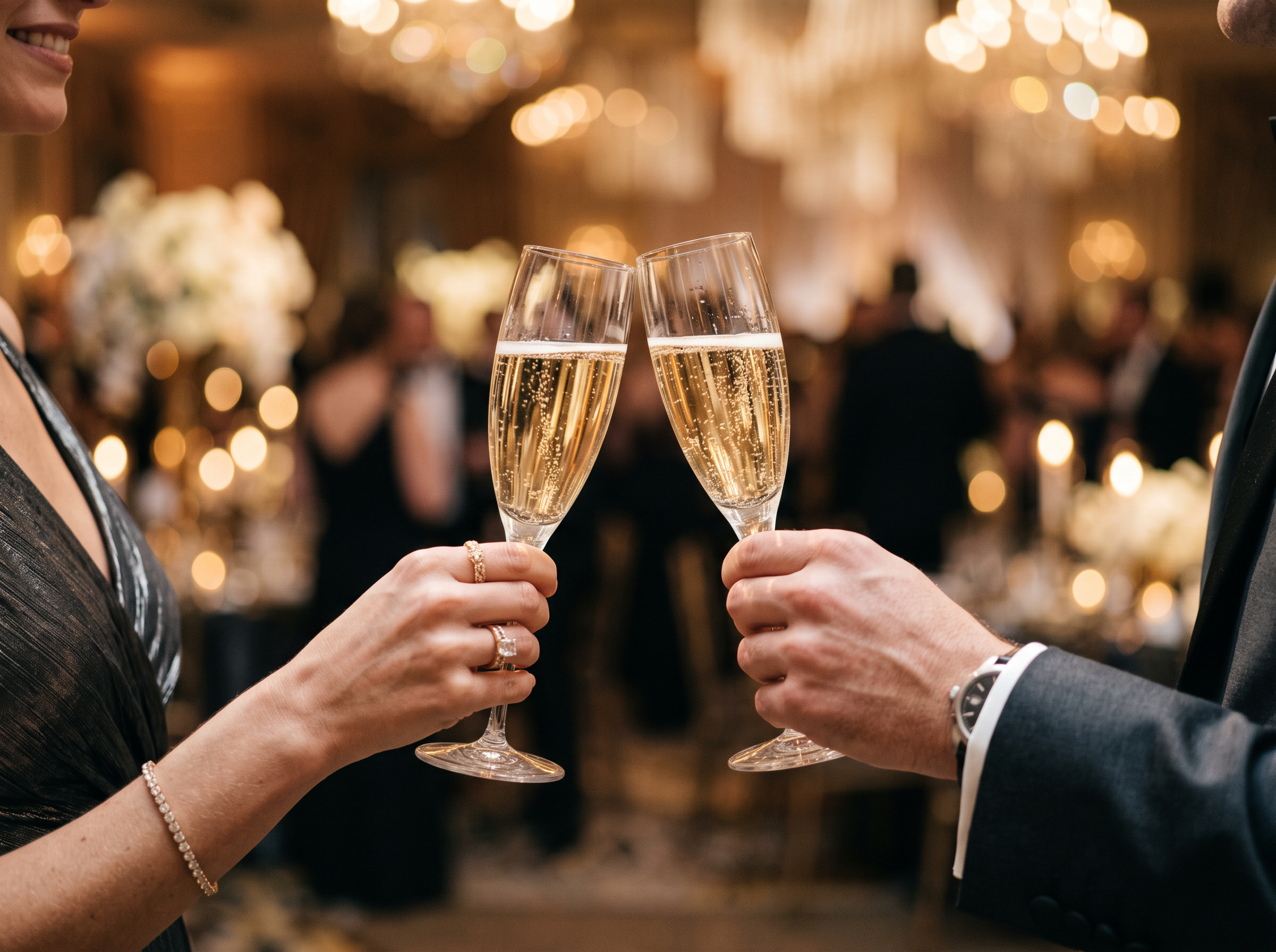 Brindis con copas de champán en un evento de gala