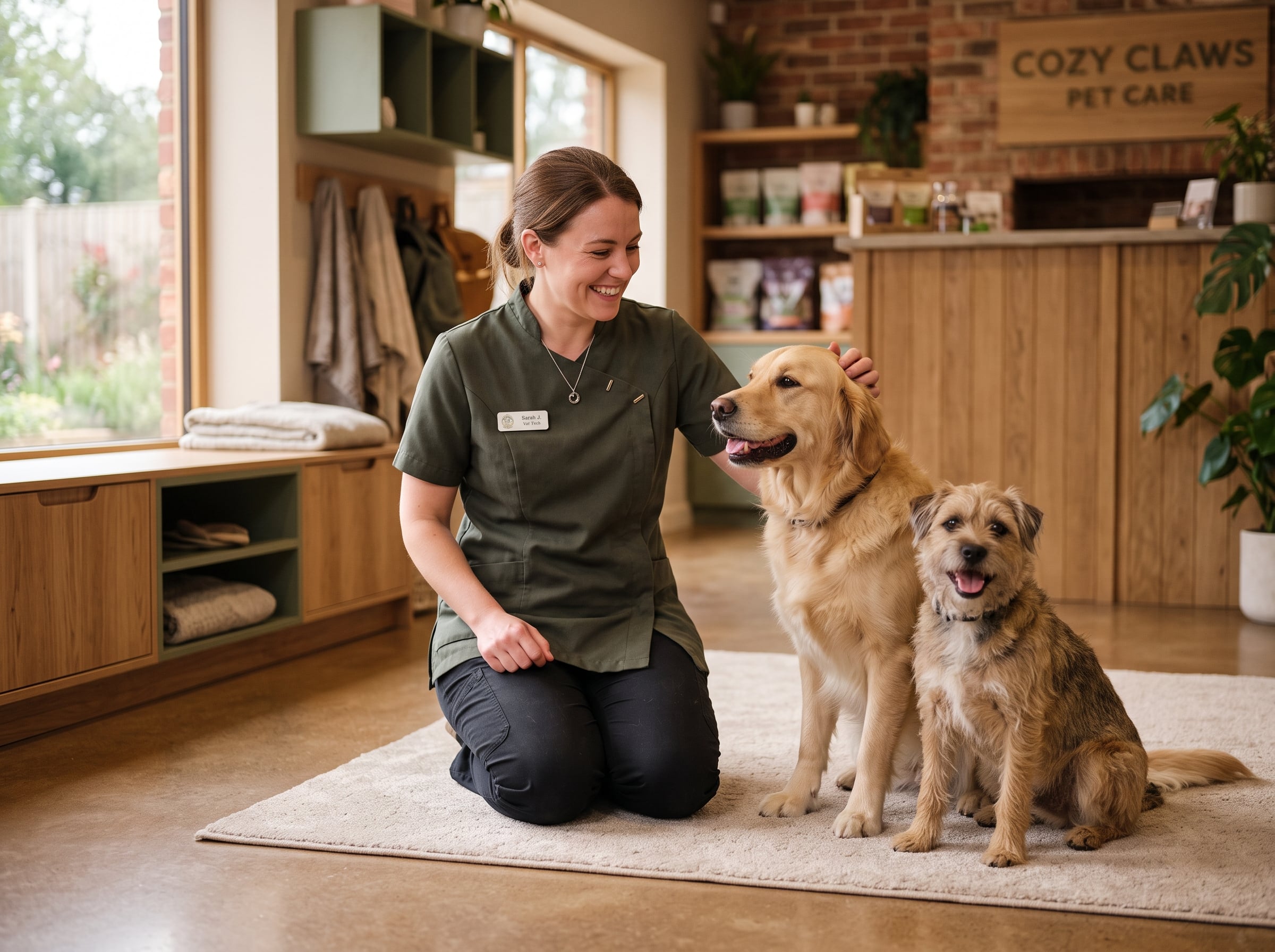 Profissional veterinária cuidando de cães na YARD