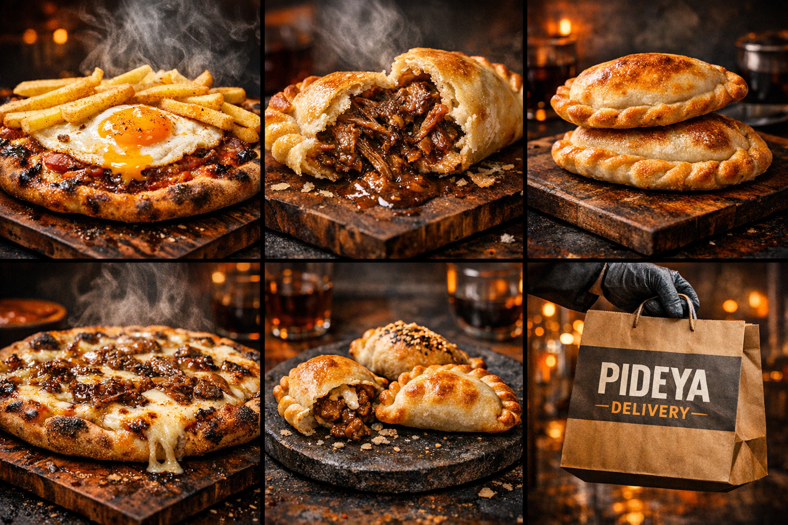 Mesa con pizzas y empanadas PIZZEATE