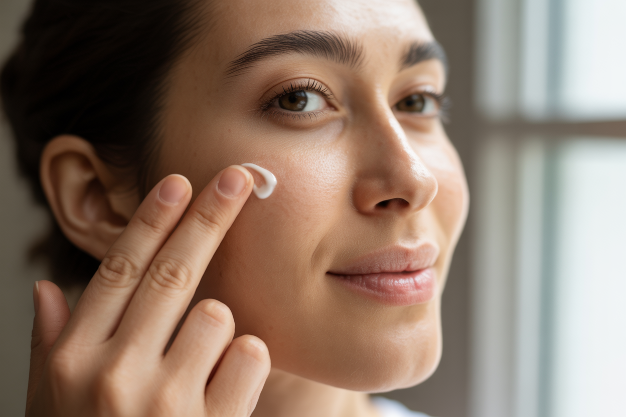 Person applying CBD serum for acne-prone skin - gentle natural skincare routine