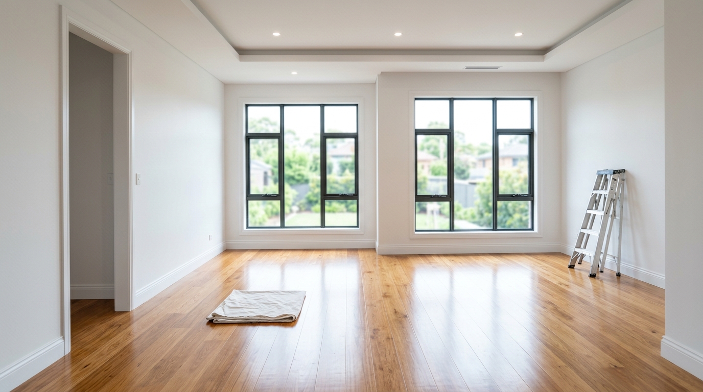 Interior de espaço recém-renovado, limpo e pronto a habitar