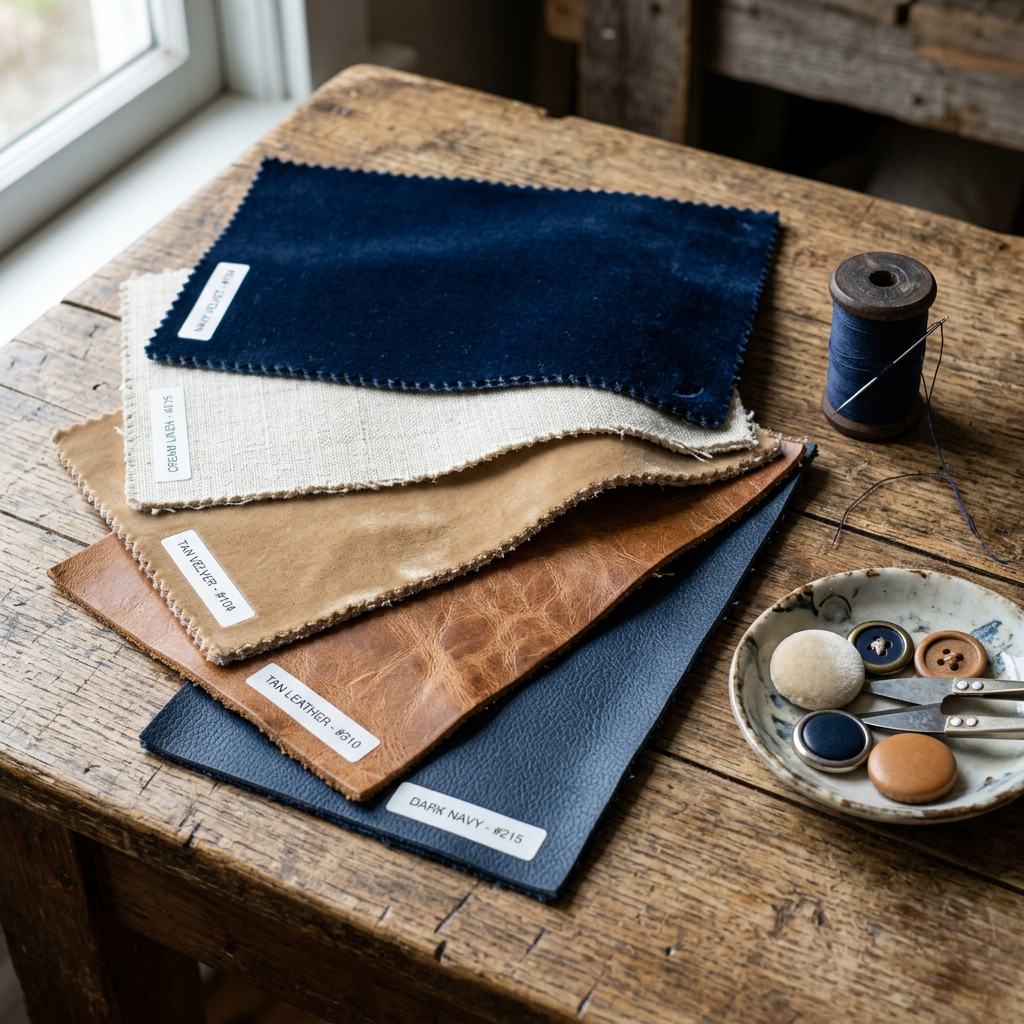 Upholstery fabric samples and materials