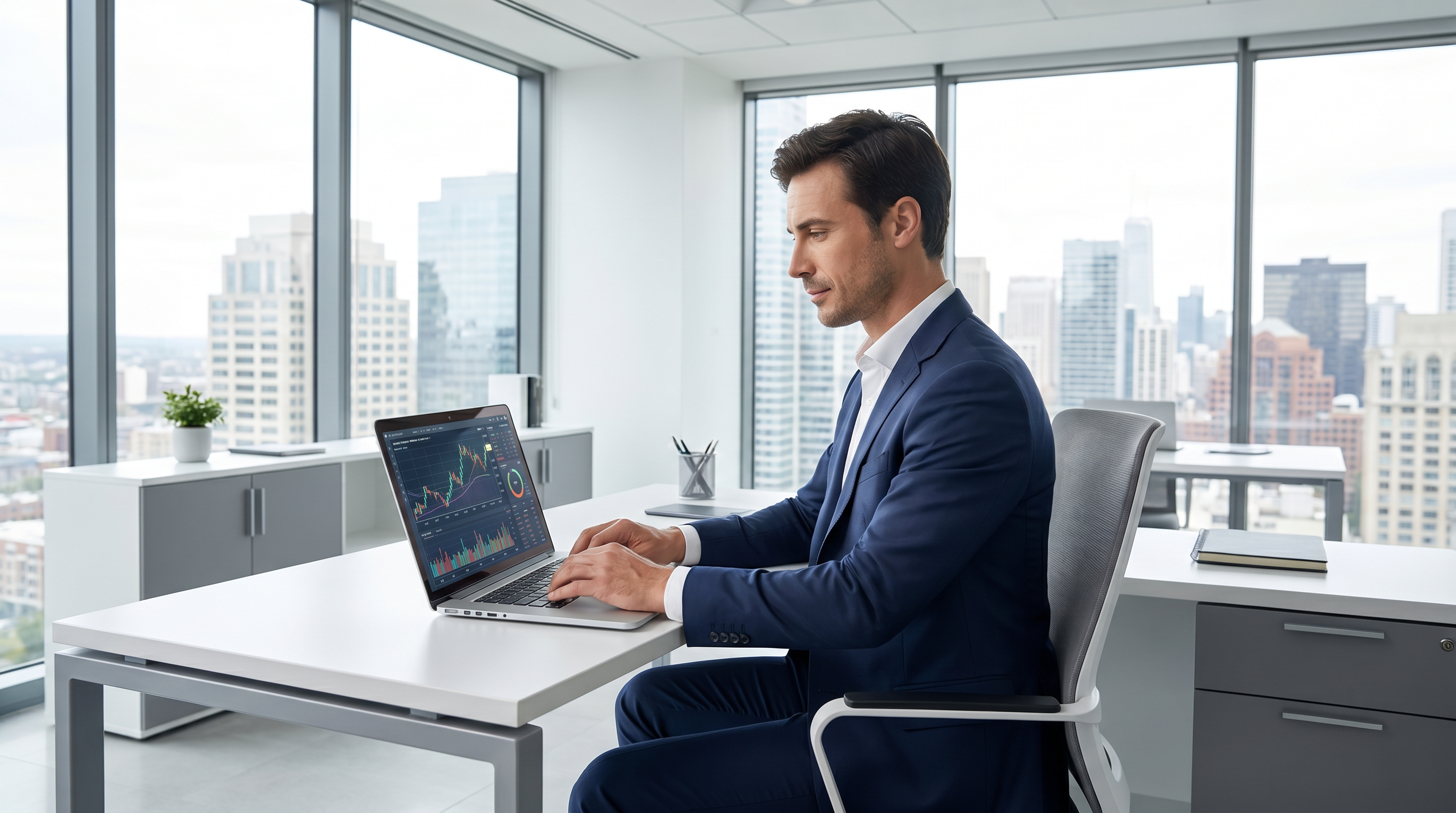 Tomas Kempny working at his desk analyzing financial markets
