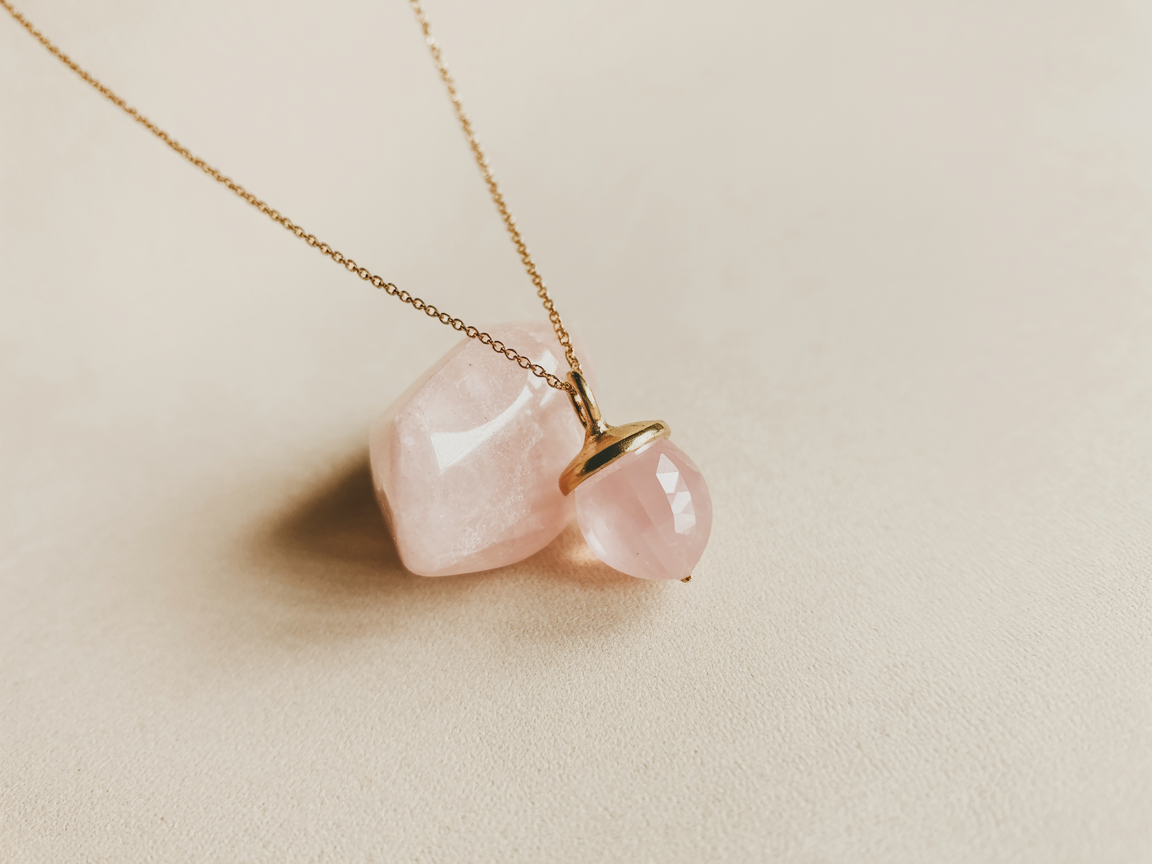 Rózsakvarc Szív Nyaklánc