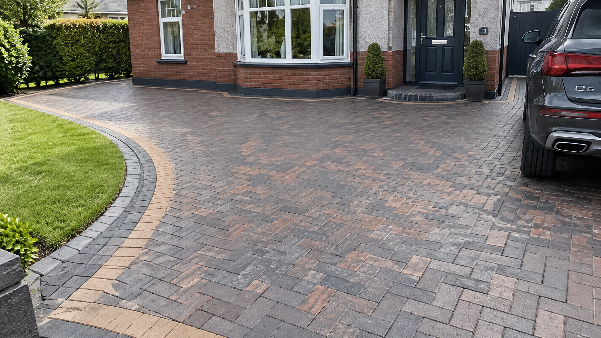 Cleaned herringbone block paving driveway in Ireland