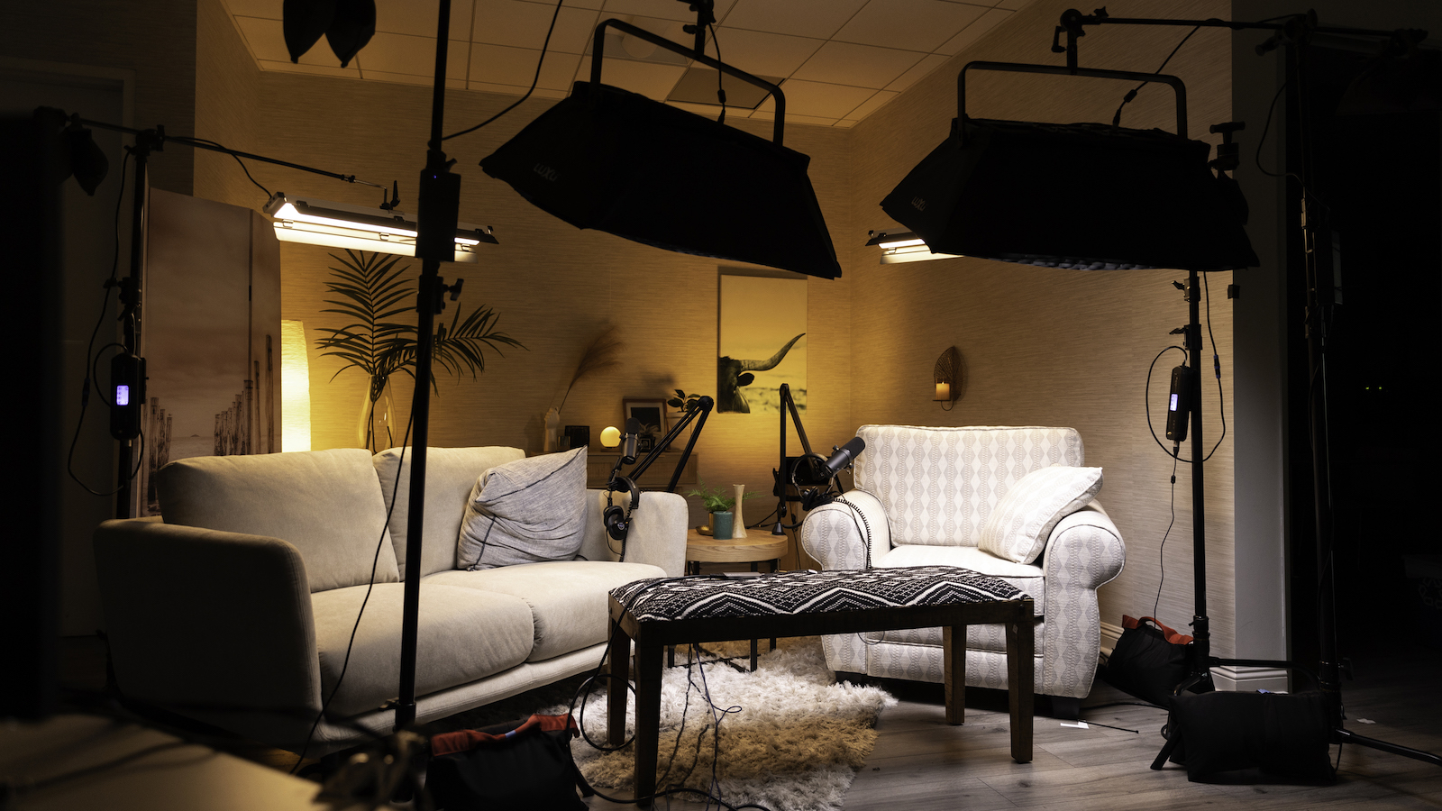 Professional podcast studio with premium equipment