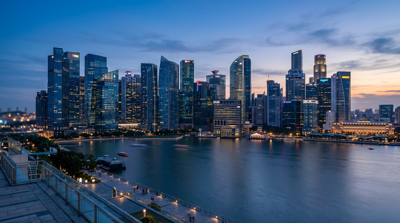 Professional cityscape at dusk representing financial security and growth