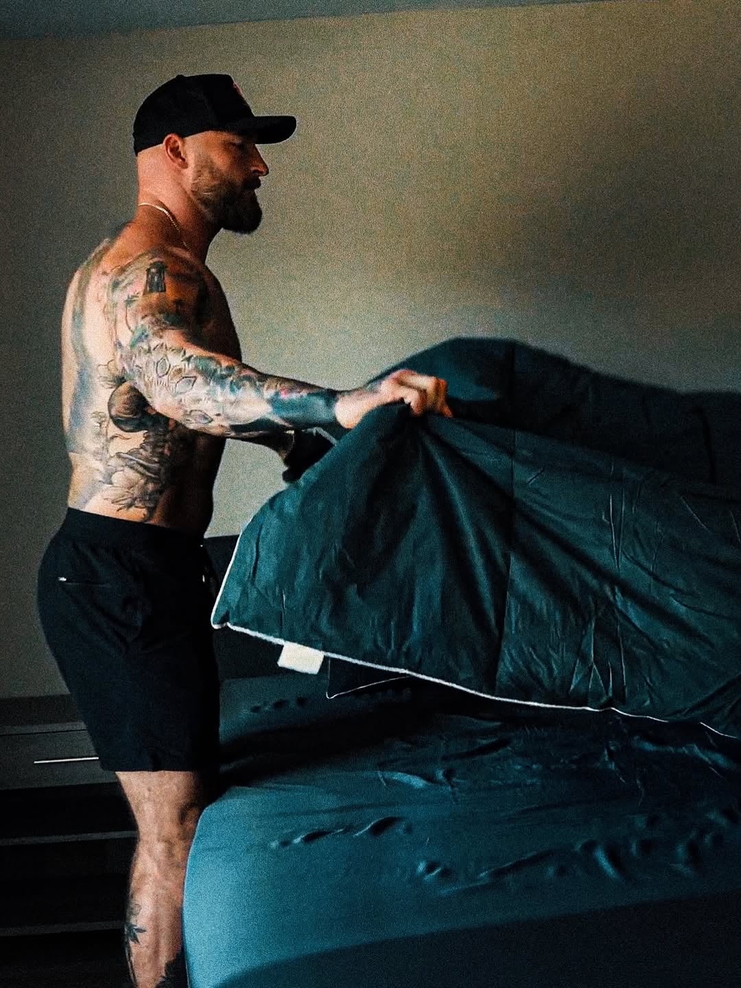 Gabe Hughes setting up his Pillow Guy bedding
