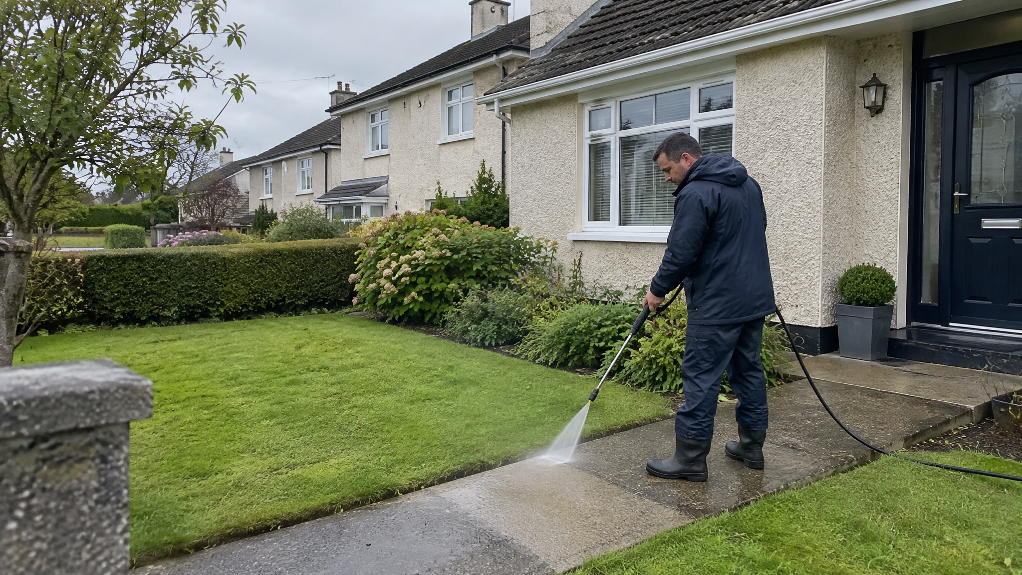 Garden path cleaning beside an Irish home