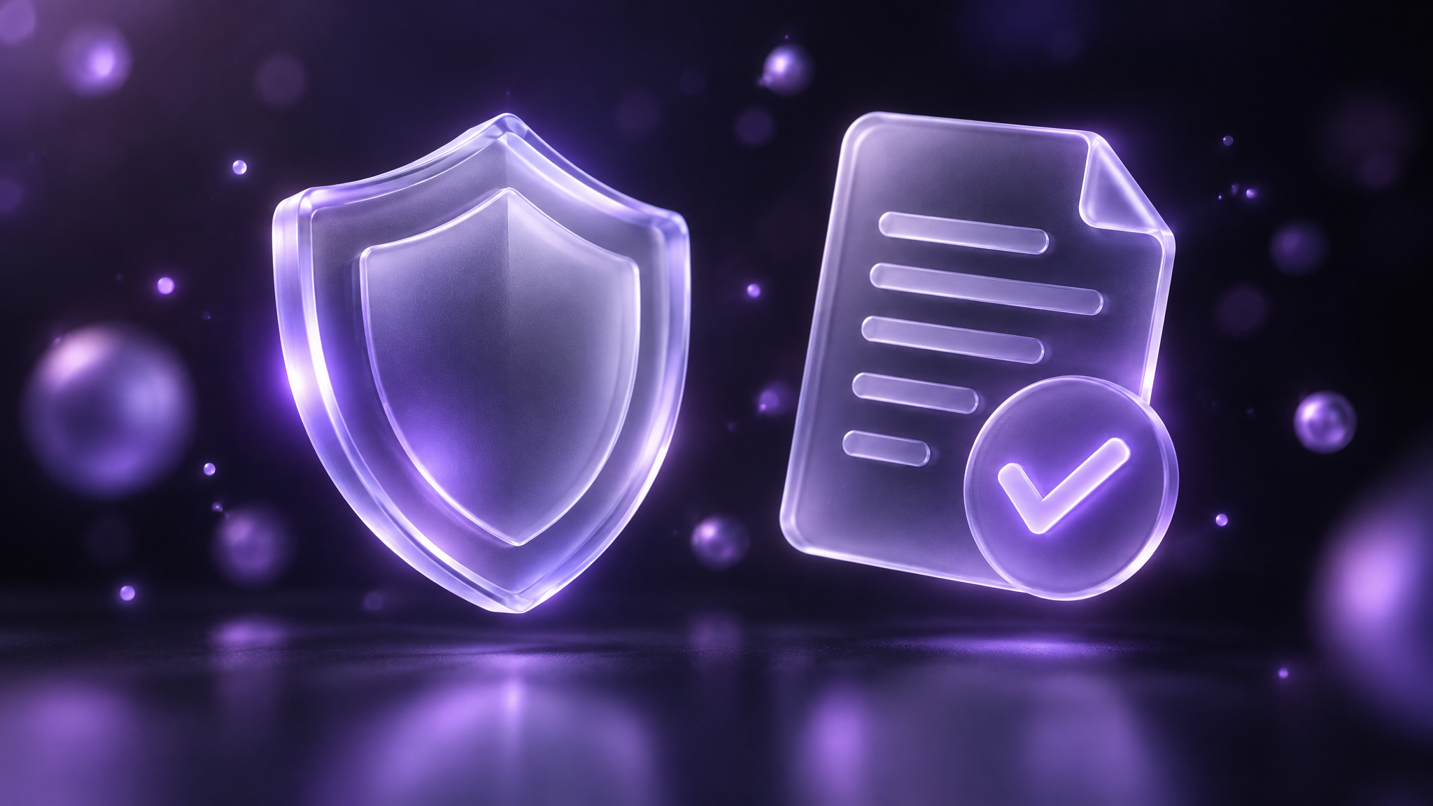 A frosted glass shield and consent document with a violet checkmark, symbolising POPIA compliance and customer consent for review requests