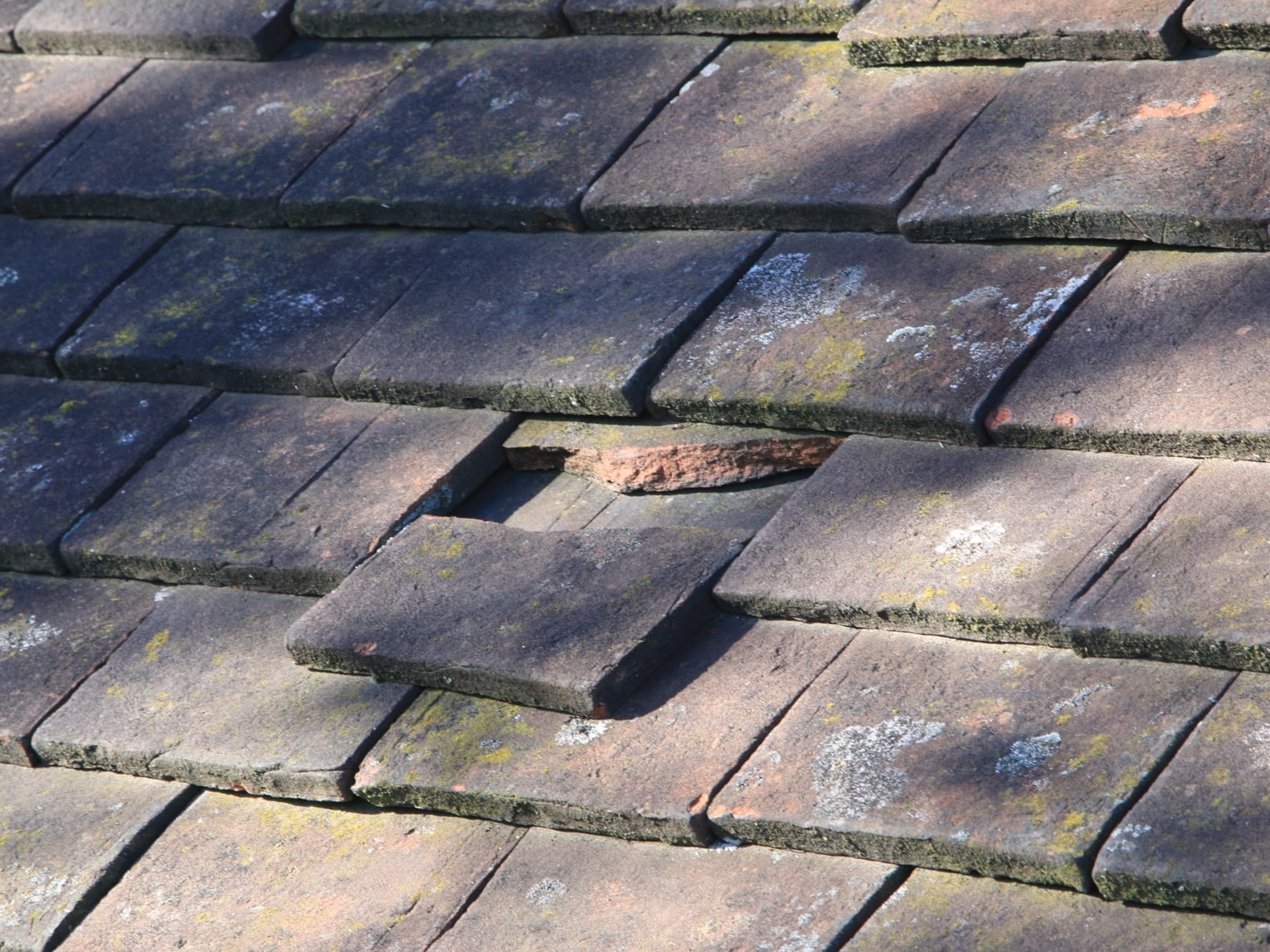 Slipped displaced roof tiles