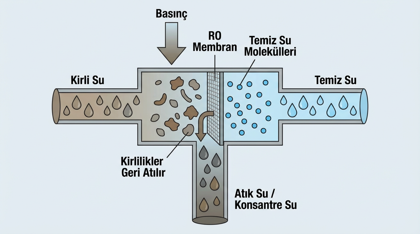 Ters osmoz çalışma prensibi şeması