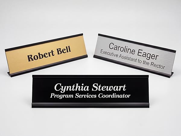 Engraved metal name plate for desk