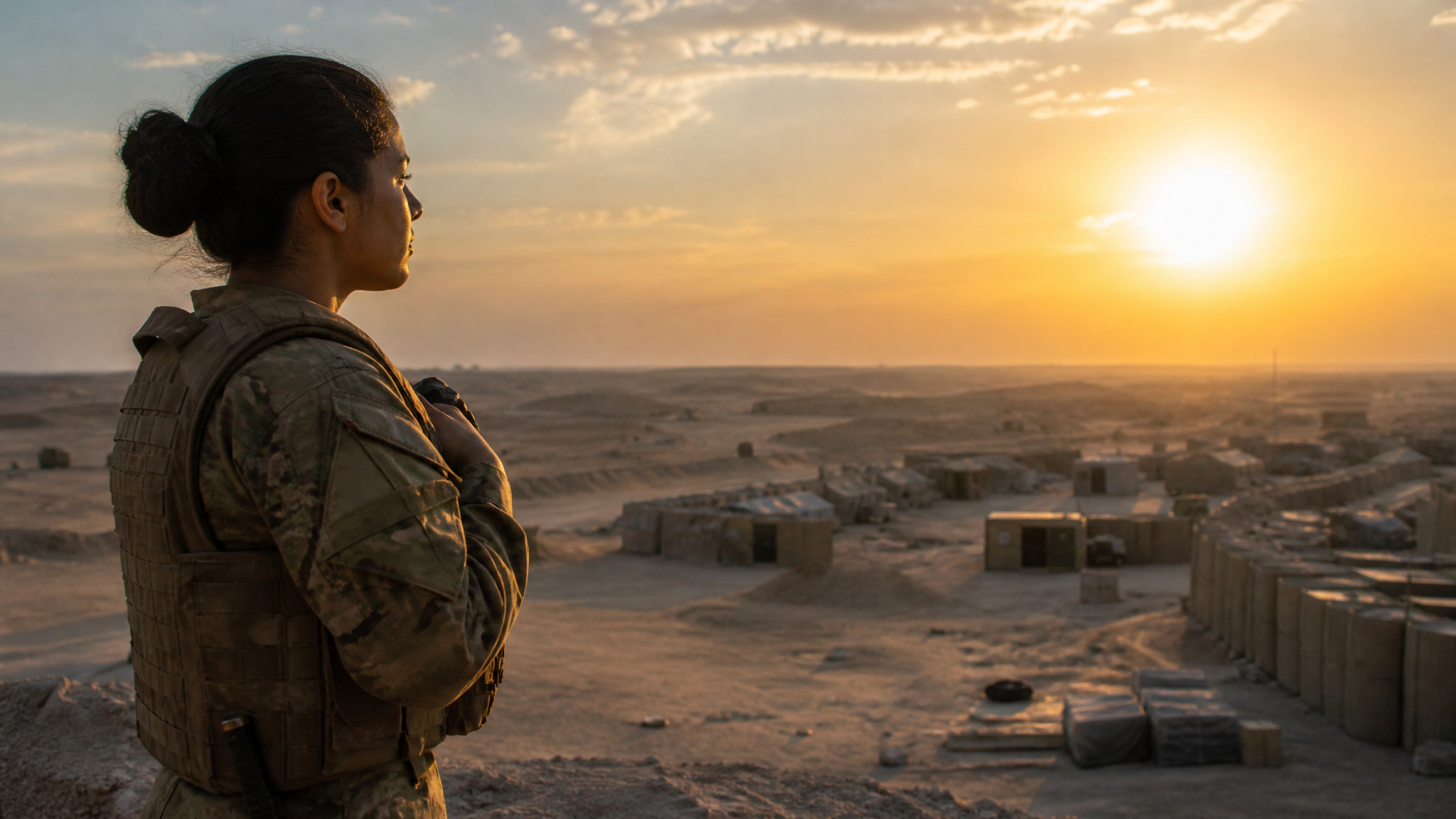 A woman service member in a field environment without safe or private facilities