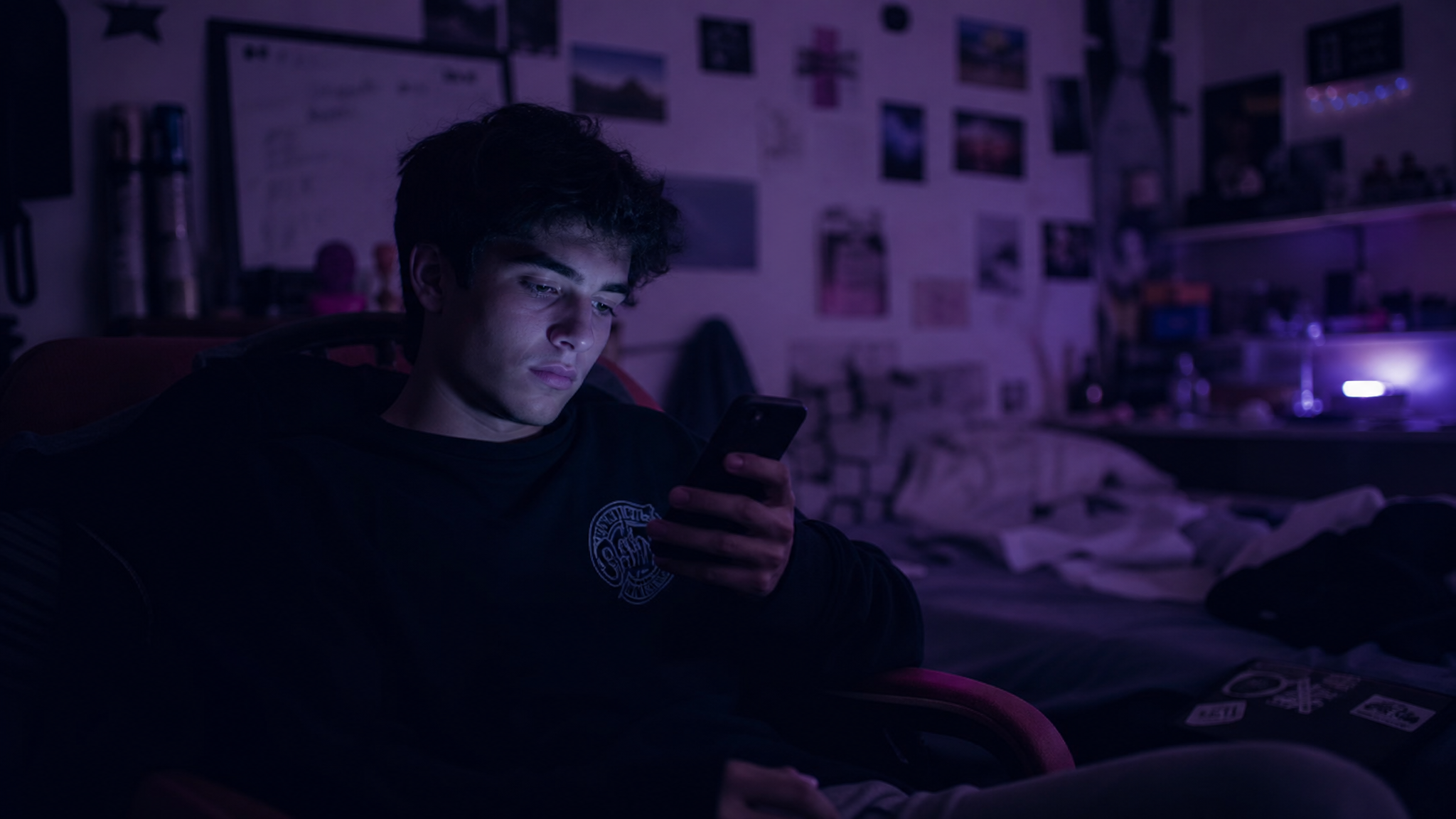 Jovem usando celular sem direção