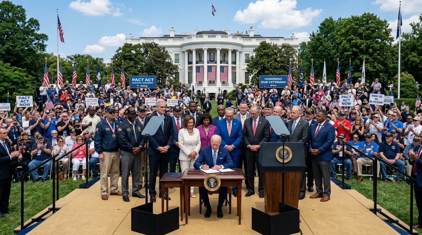 PACT Act bill signing ceremony at the White House with veterans and lawmakers
