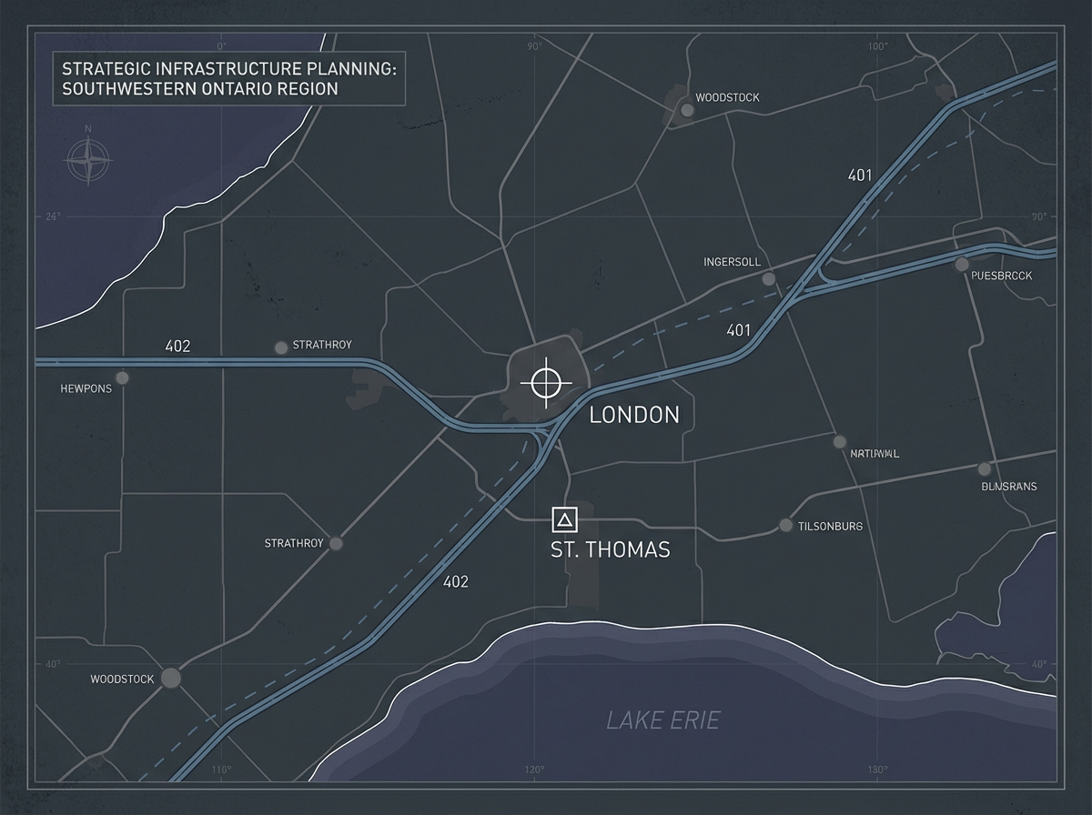 Strategic map of southwestern Ontario defence manufacturing region