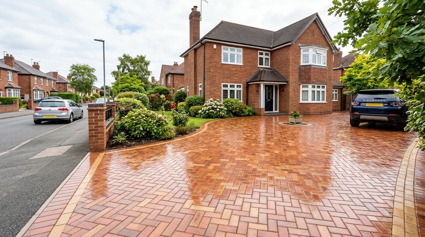 Sealed block paving driveway wet look finish