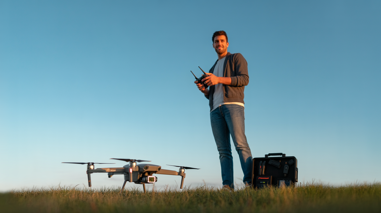 Professional drone pilot with equipment in Columbus Ohio