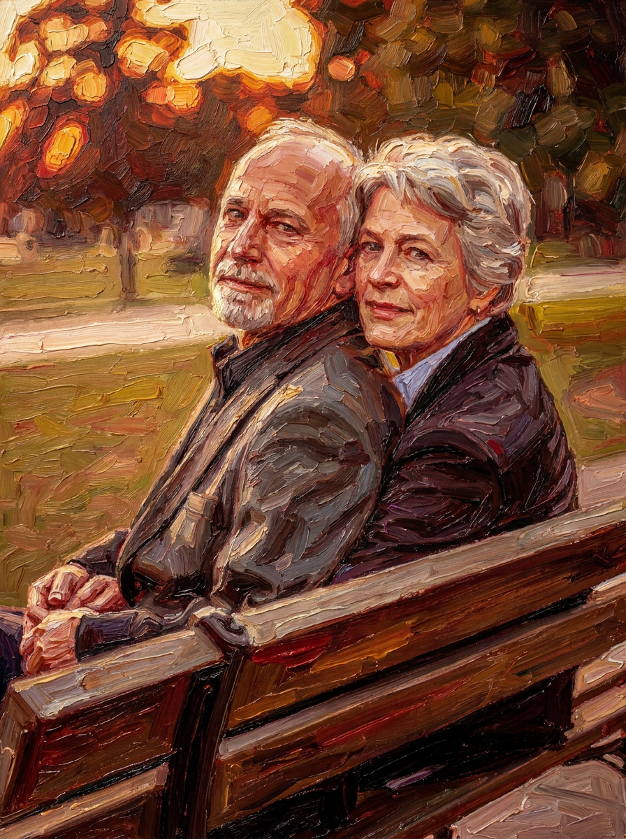 Finished Oil Painting portrait - Timeless couple portrait with rich warm hues