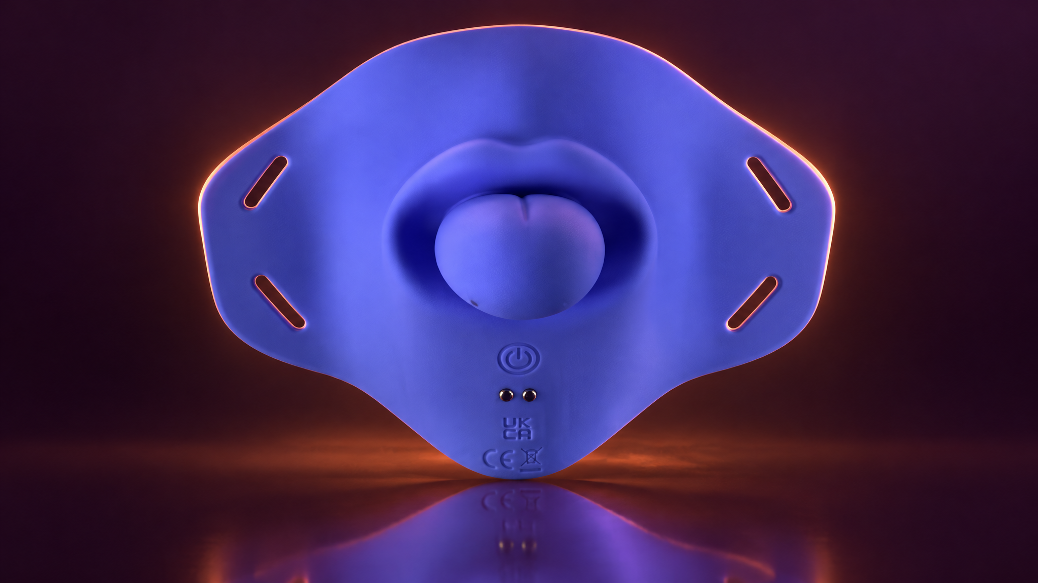 Tongue Tingler in signature periwinkle silicone, front view with copper rim light