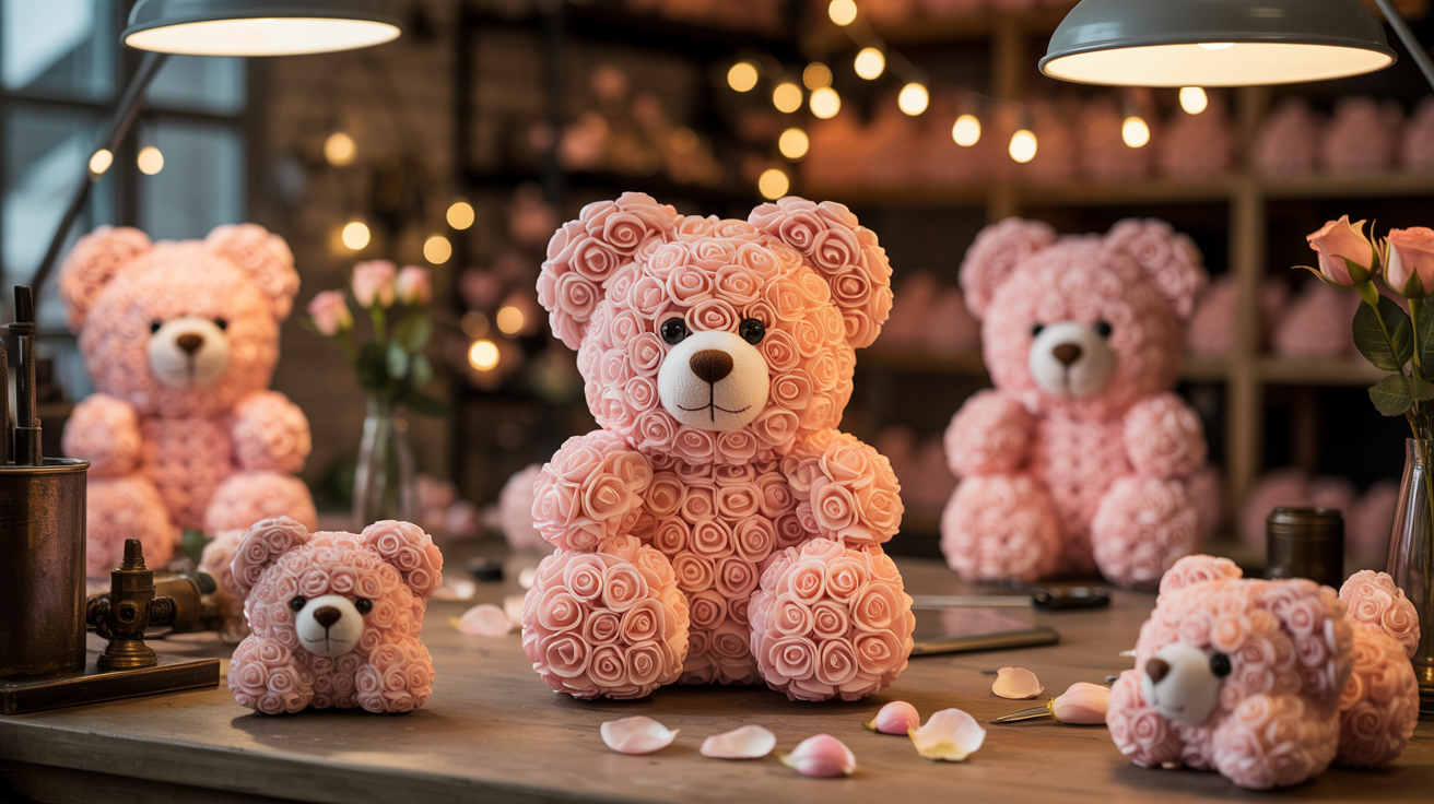 Atelier Bear Bloom - Assemblage artisanal d'ours en roses