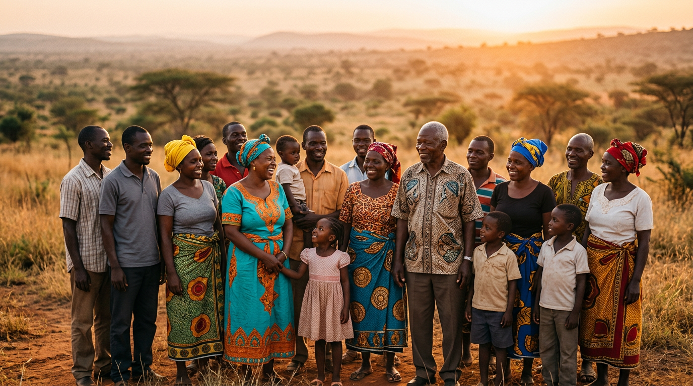 Communauté africaine unie au coucher du soleil