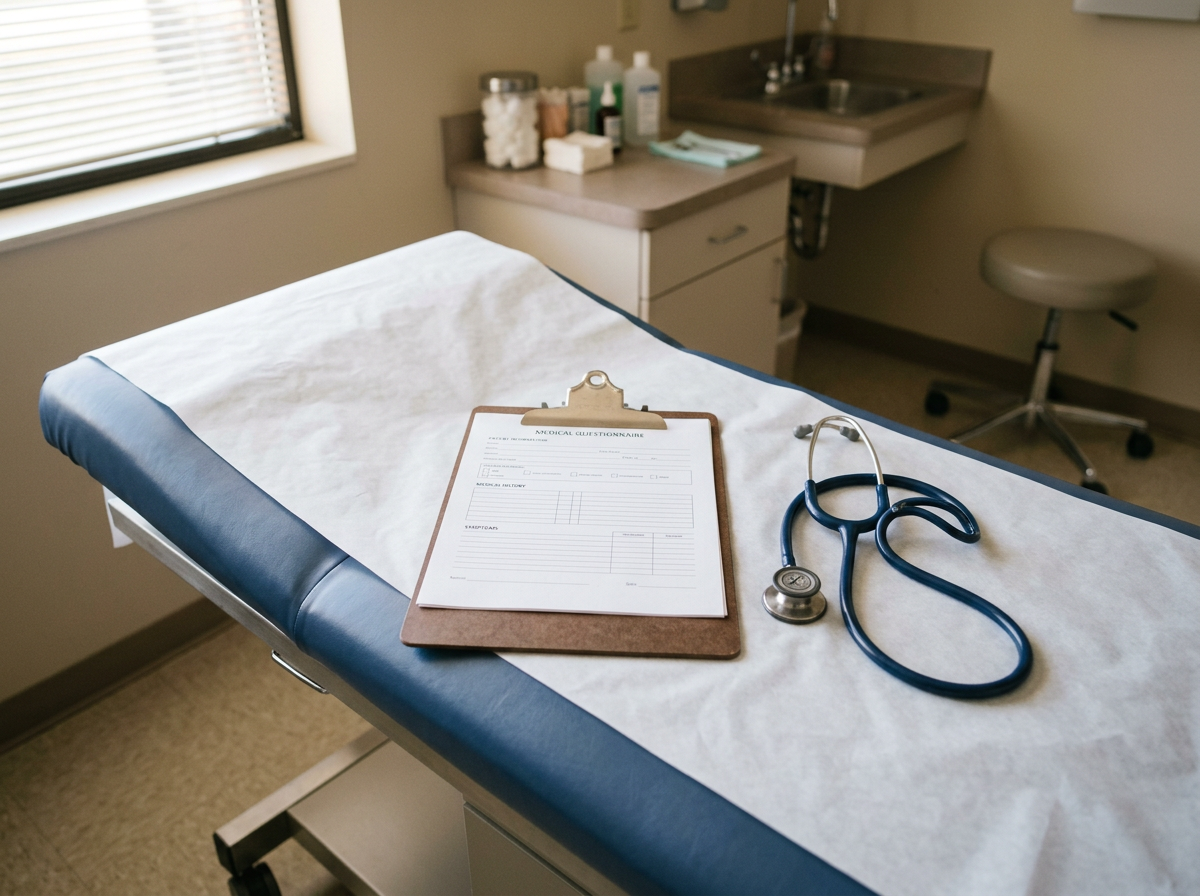 Exam room with a clipboard holding a C&P examination form